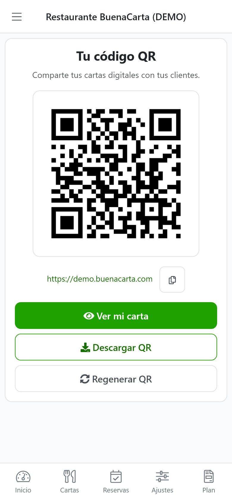 The establishment's QR code with the link to the menu and a download button