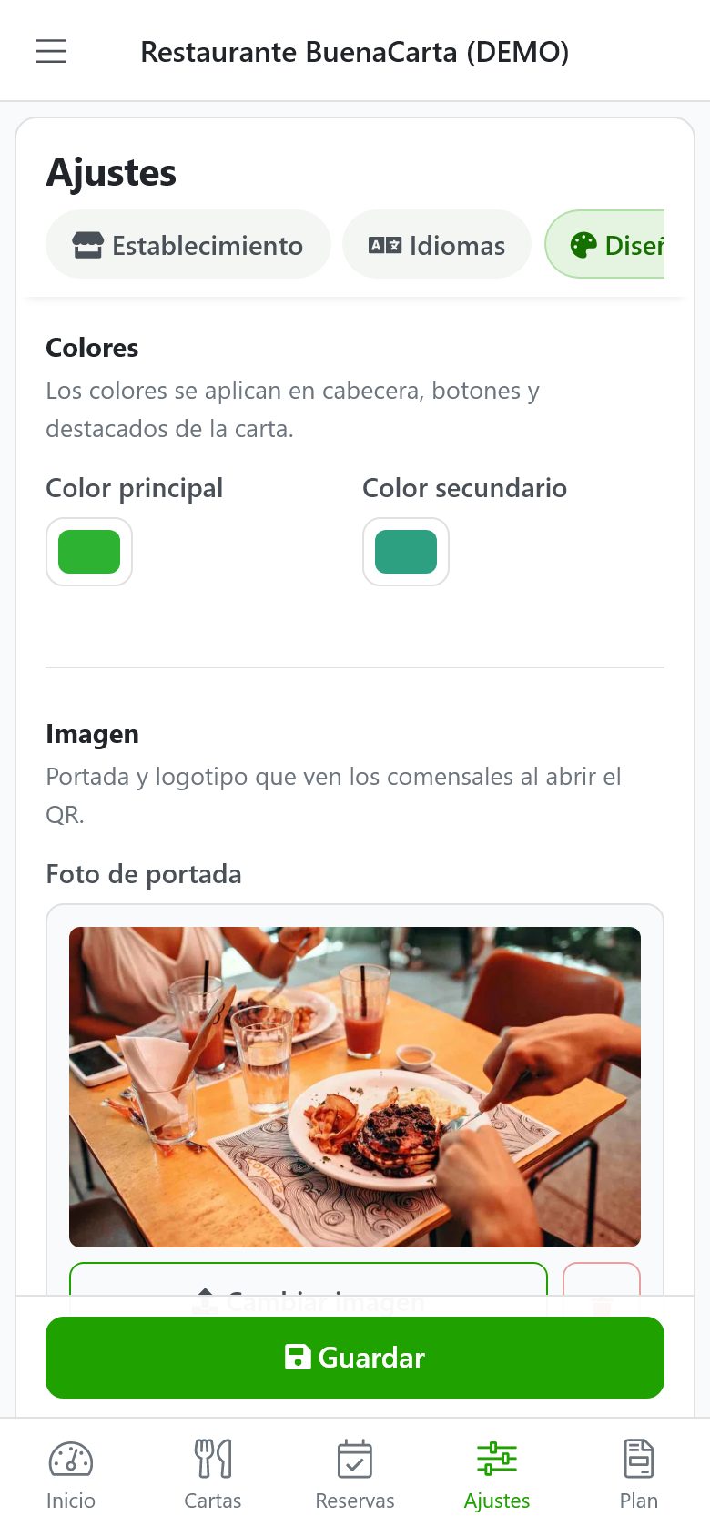Design settings: colors, cover photo and logo