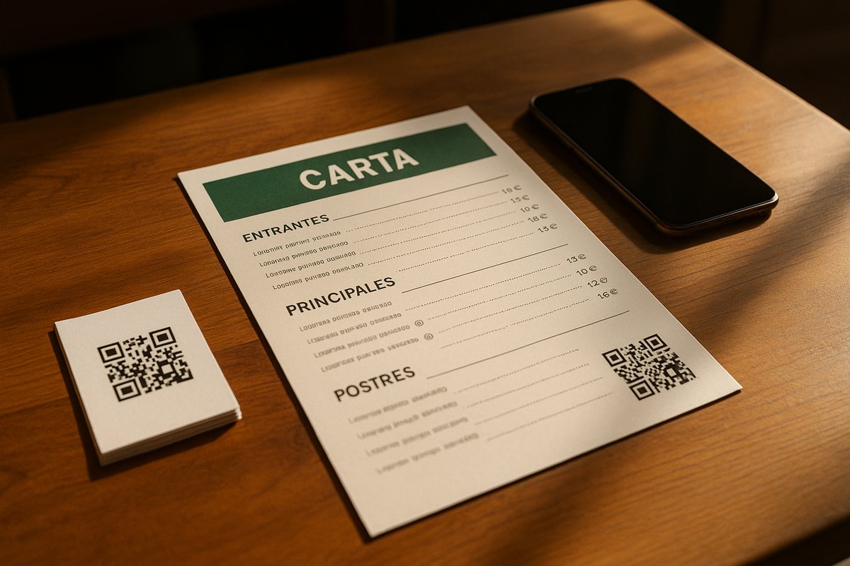 Restaurant menu printed as a PDF with QR code and cards