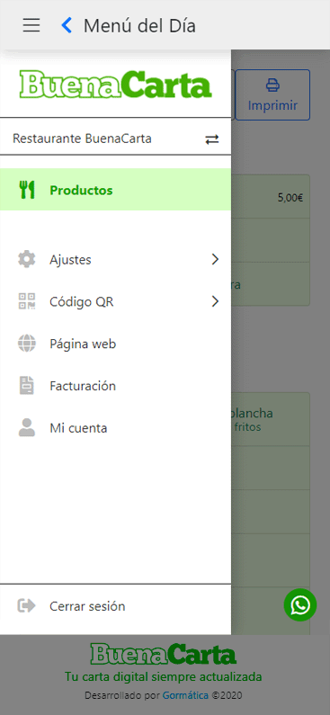 NiceMenu setup screen
