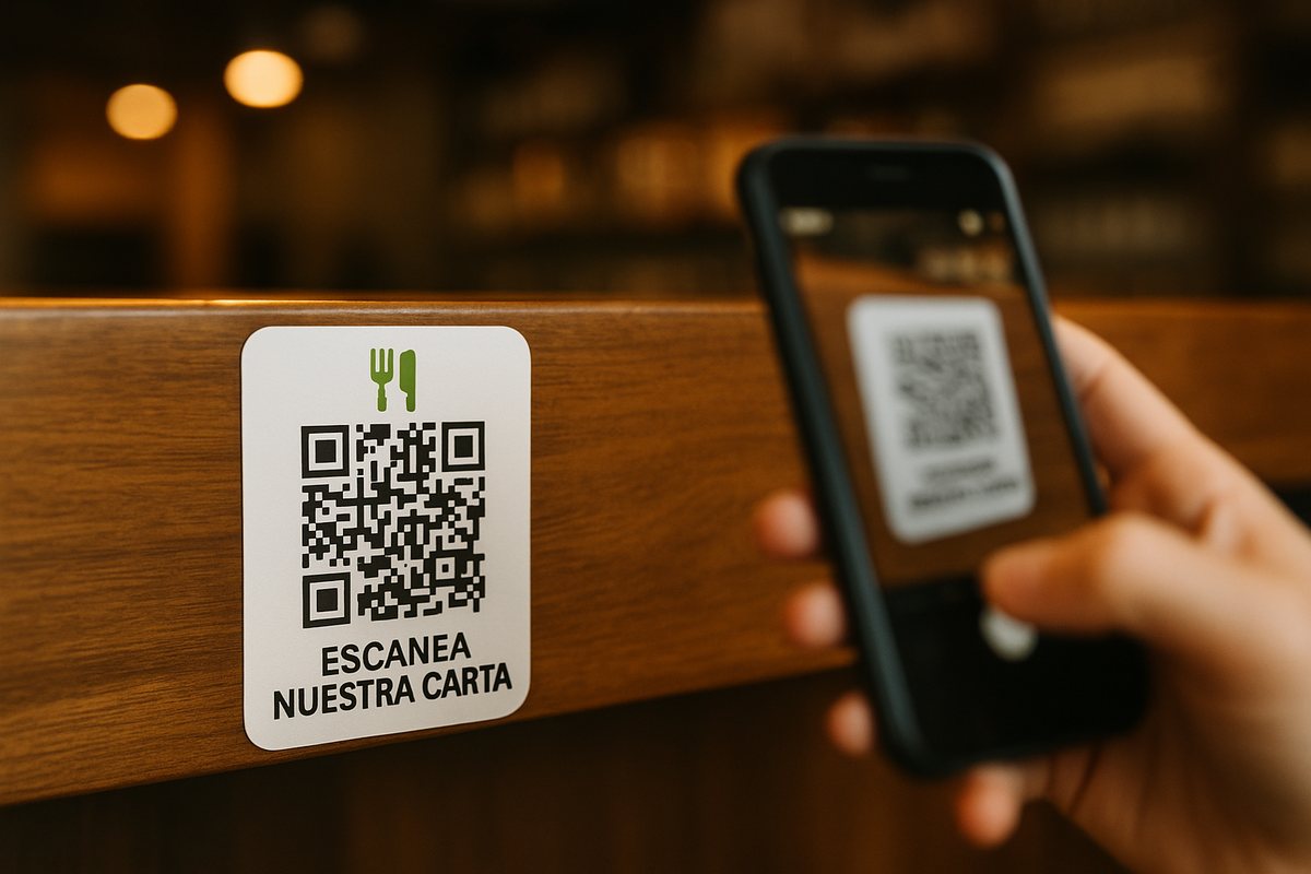 Sticker with a QR code on the bar counter